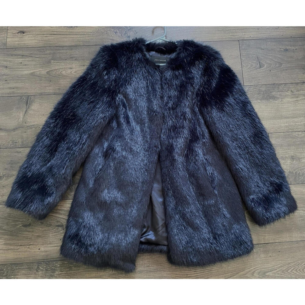 Ann Taylor Soft Faux Fur Jacket Coat Blue Medium - Picture 3 of 9